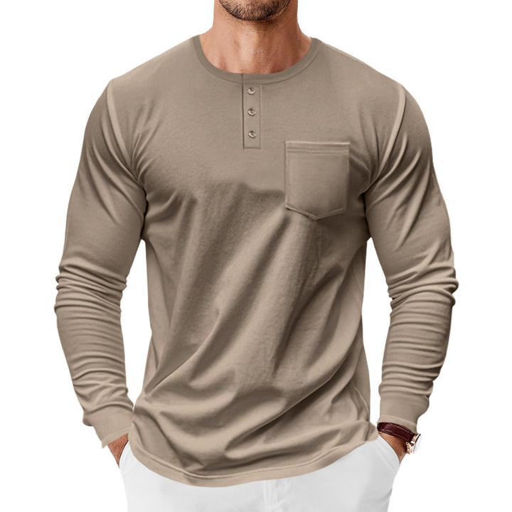 Men's Spring And Autumn Henley Shirt Long Sleeve