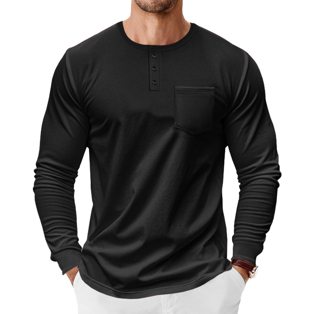 Men's Spring And Autumn Henley Shirt Long Sleeve