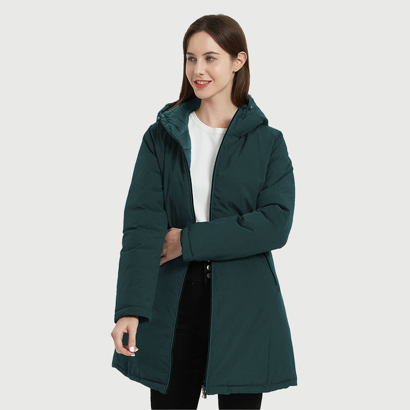 European Women's Mid-length Autumn And Winter Wear Hooded Cotton Jacket