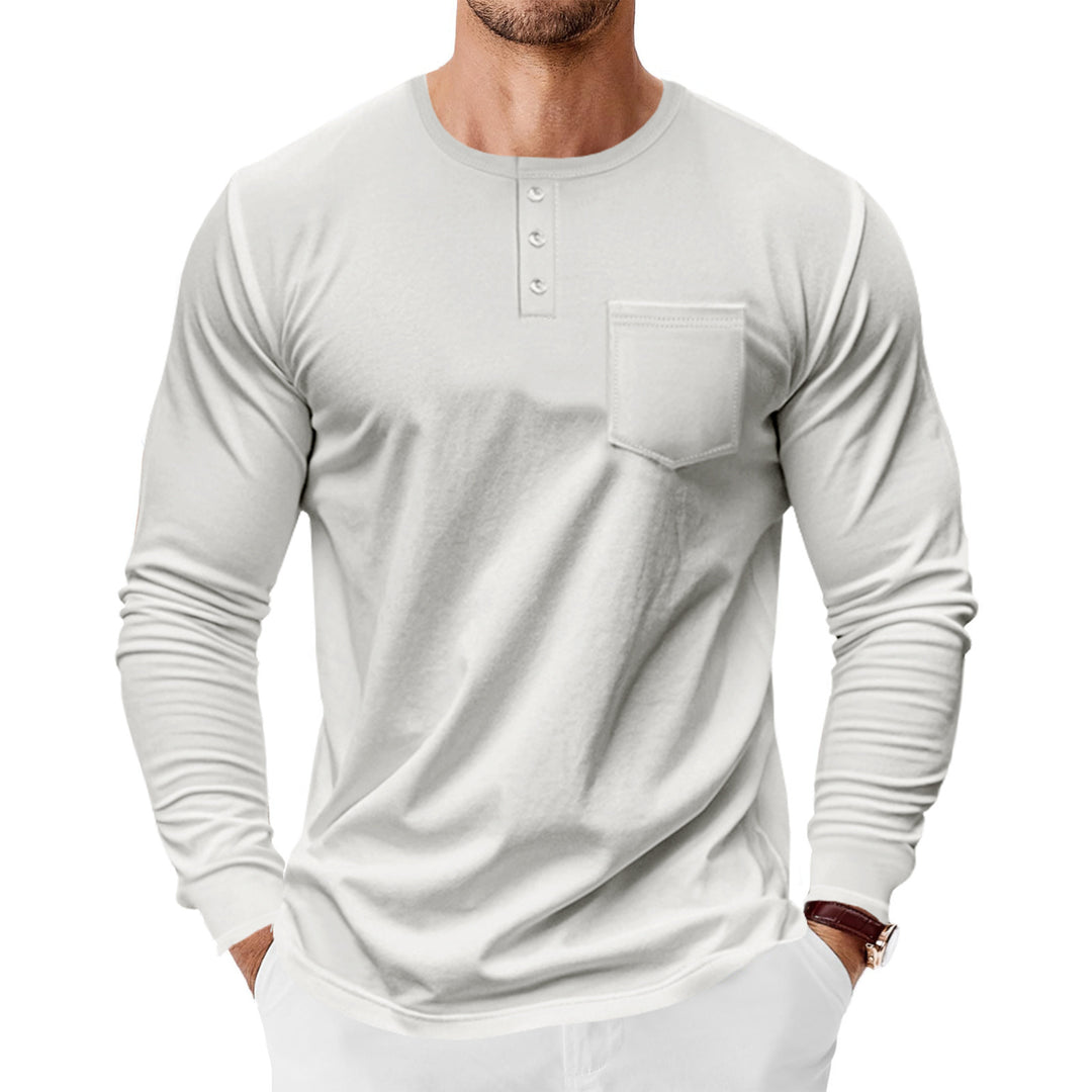 Men's Spring And Autumn Henley Shirt Long Sleeve