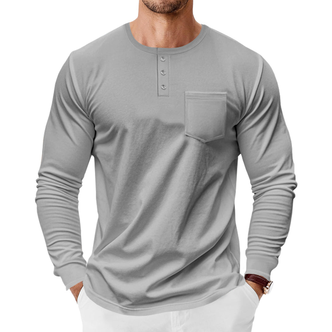 Men's Spring And Autumn Henley Shirt Long Sleeve