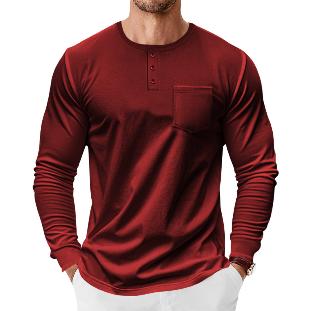 Men's Spring And Autumn Henley Shirt Long Sleeve